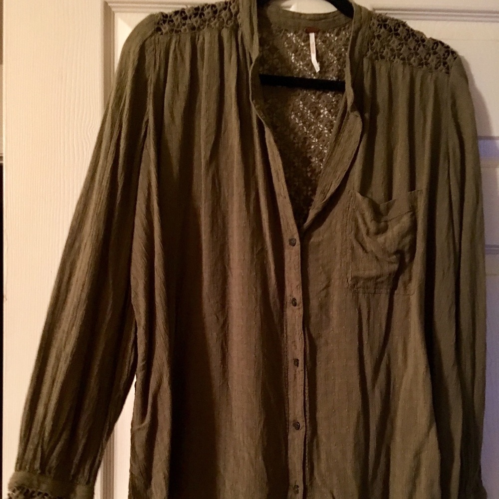 Free people crochet back pocket blouse sage green